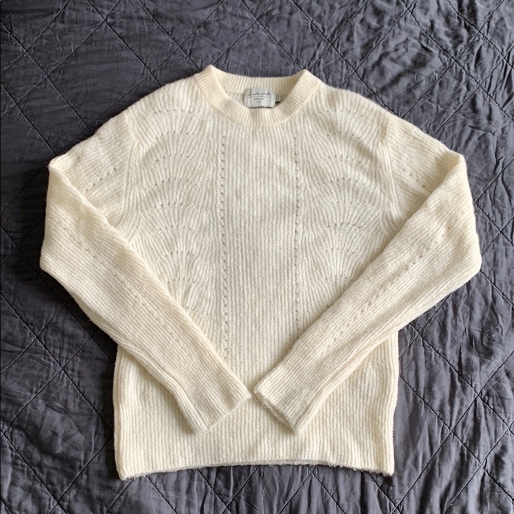 FRNCH Cream Crew Neck Sweater with Textured Ribbed Pattern